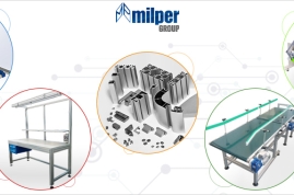 Les solutions Milper: profils aluminium, protections de sécurité, postes de travail, convoyeurs, élévateurs et basculeurs