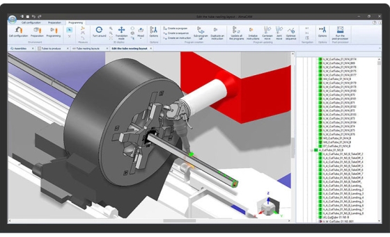 Almacam Tube, logiciel de programmation pour machines de découpe de tubes et profilés.